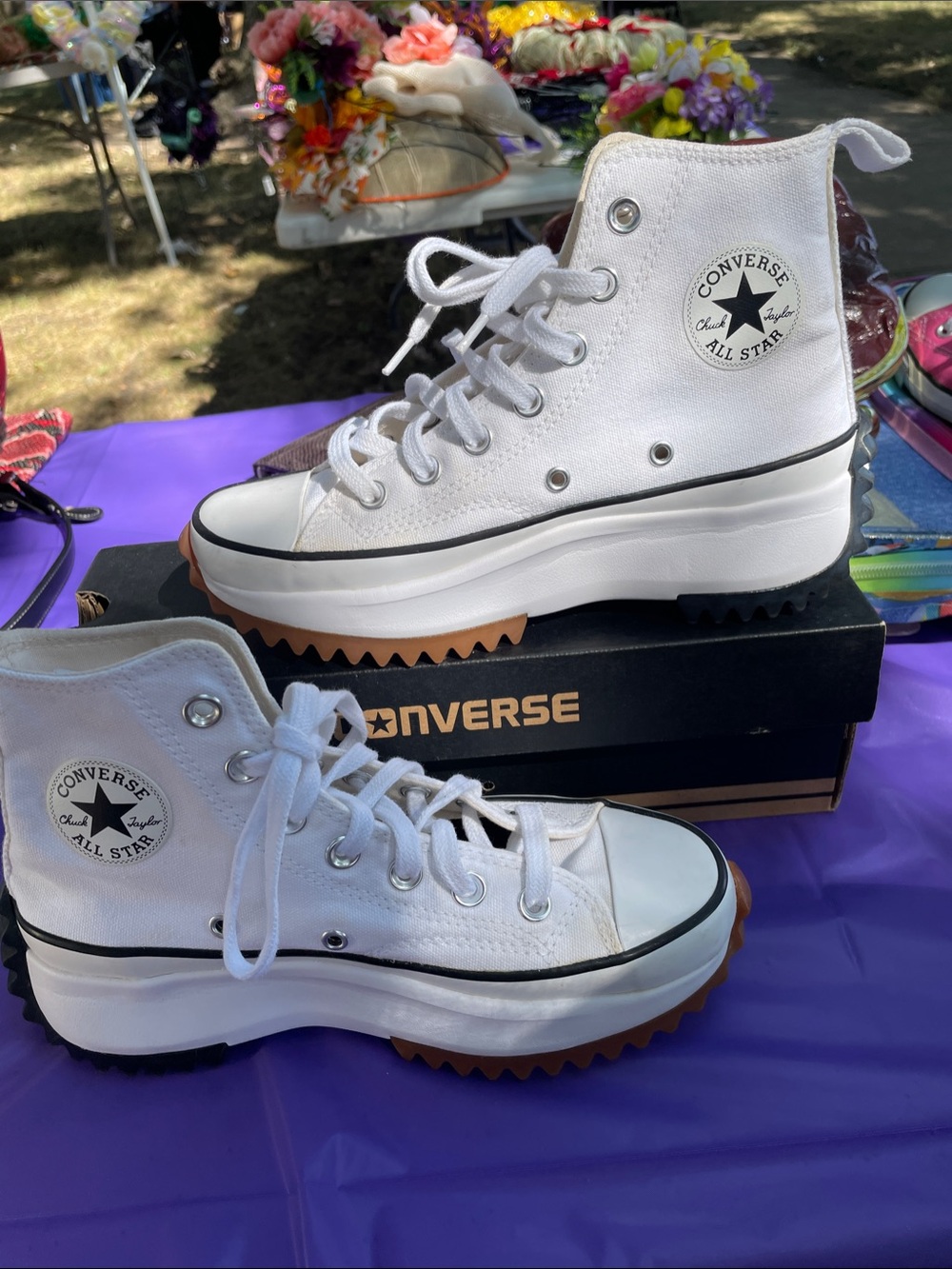 Converse White High-Top Platform Lug-Sole Sneakers with Gum Tread